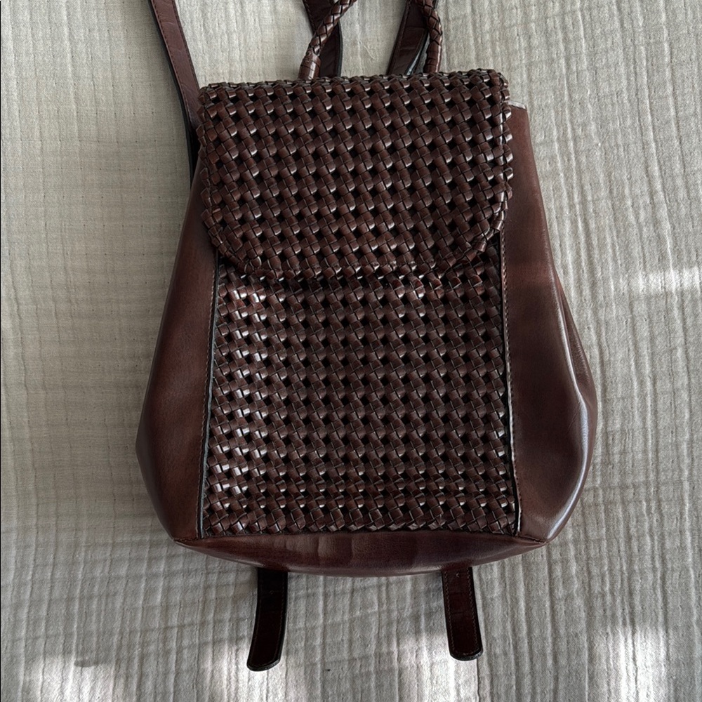 Liz Claiborne Vintage Brown Macrame Leather Backpack - Picture 5 of 10